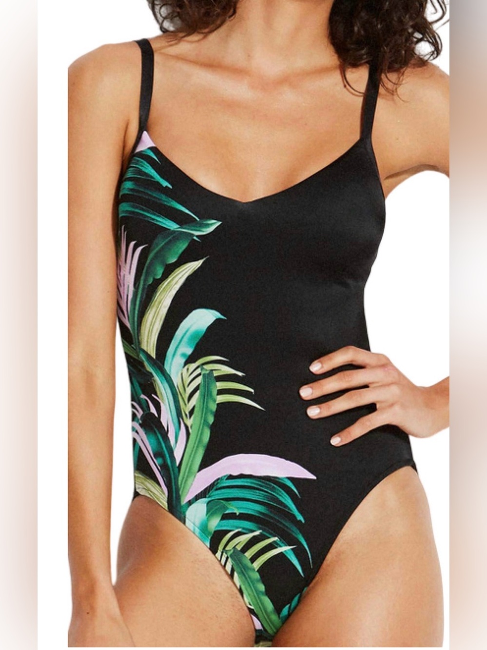 SEAFOLLY BLACK LAS PALMAS SWEETHEART ONE PIECE SWIMSUIT PALM LEAF 10765 SZ US 4